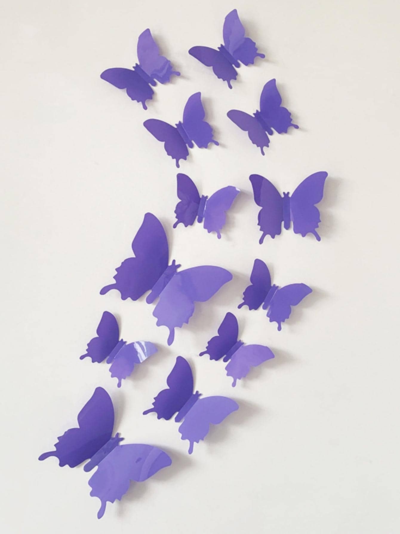 12 piezas Pegatina con mariposa 3D en forma de púrpura PVC impermeable decorativo para casa adorno - Morado - Ver 1