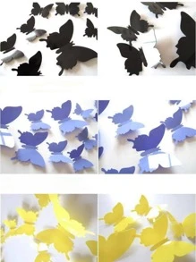 12 piezas Pegatina con mariposa 3D en forma de púrpura PVC impermeable decorativo para casa adorno - Morado - Ver 3