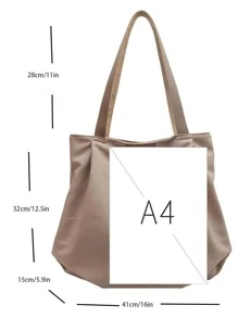 Túi mua sắm lớn Patch Letter Patch Decor Stitch Chi tiết - Màu Khaki - Xem 3