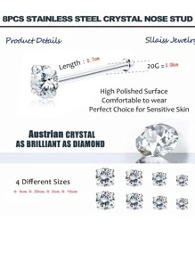 8 cái/bộ Đính Đá Cubic Zirconia Quyến Rũ Trang Trí Mũi Cho Nam Nữ Để Trang Trí Hàng Ngày - Bạc - Xem 2