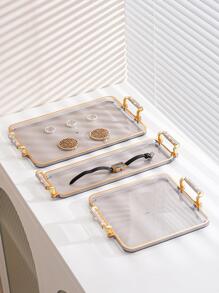 1pc Clear Jewelry Tray With Double Handle, Grey Jewelry Display Tray For Home - Grey - View 5