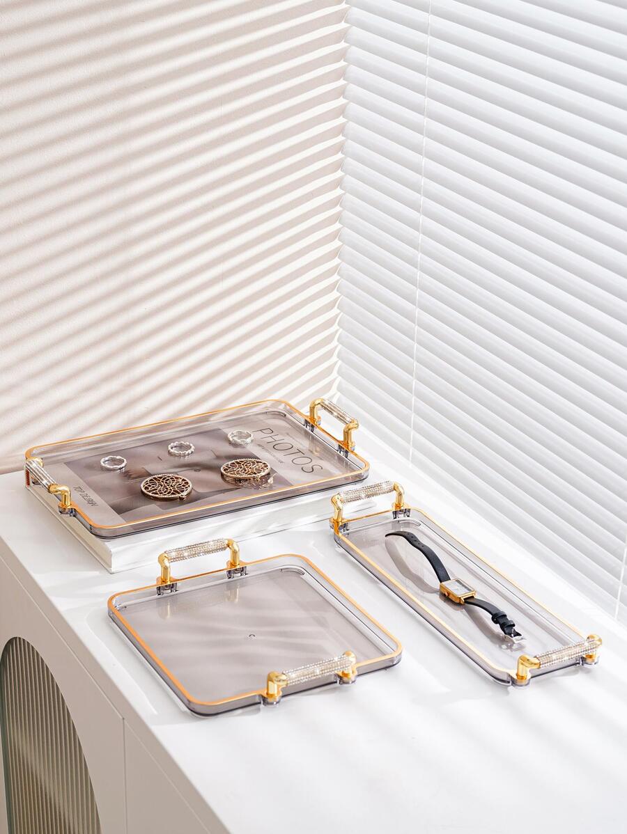 1pc Clear Jewelry Tray With Double Handle, Grey Jewelry Display Tray For Home - Grey - View 1
