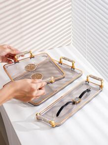 1pc Clear Jewelry Tray With Double Handle, Grey Jewelry Display Tray For Home - Grey - View 6