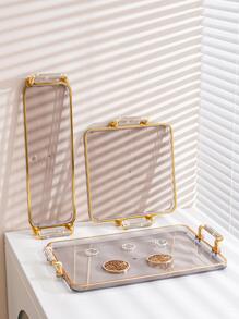 1pc Clear Jewelry Tray With Double Handle, Grey Jewelry Display Tray For Home - Grey - View 4