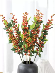 1/2 cành và thân cây việt quất nhân tạo, quả việt quất nhựa giả dùng cho cây nhựa ruồi mùa đông, ngày lễ Giáng sinh và đồ thủ công tự làm trang trí nhà cửa - trái cam - Xem 1