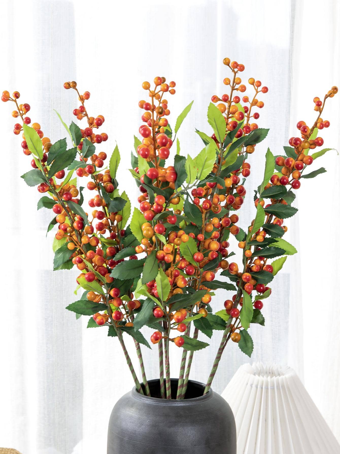 1/2 cành và thân cây việt quất nhân tạo, quả việt quất nhựa giả dùng cho cây nhựa ruồi mùa đông, ngày lễ Giáng sinh và đồ thủ công tự làm trang trí nhà cửa - trái cam - Xem 1