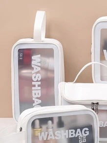 1pc Letter Graphic Clear Makeup Bag, Transparent White PVC Waterproof Travel Bag For Household - White - View 3