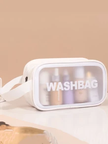 1pc Letter Graphic Clear Makeup Bag, Transparent White PVC Waterproof Travel Bag For Household - White - View 1