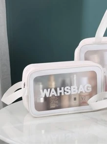 1pc Letter Graphic Clear Makeup Bag, Transparent White PVC Waterproof Travel Bag For Household - White - View 5