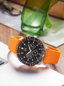 SEEK TIME S&T 男士三錶盤日期石英手錶 - 橘色 - 查看 2