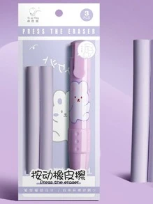 1入組卡通兔子圖案推拉式橡皮擦，帶替換芯，可愛學生便攜式鉛筆橡皮擦，辦公室 - 淡紫色 - 查看 1