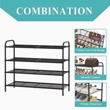 5 Tier Stackable Shoe Rack Organizer Storage, Adjustable Fabric Shoe Shelf for Closet Closet Hallway Bedroom Entryway, Black