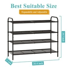5 Tier Stackable Shoe Rack Organizer Storage, Adjustable Fabric Shoe Shelf for Closet Closet Hallway Bedroom Entryway, Black