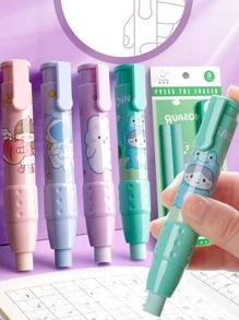 1set Cartoon Figure Graphic Push-pull Eraser With Replacement Core, Cute Portable Pencil Eraser For Student, Office - Baby Pink - View 2