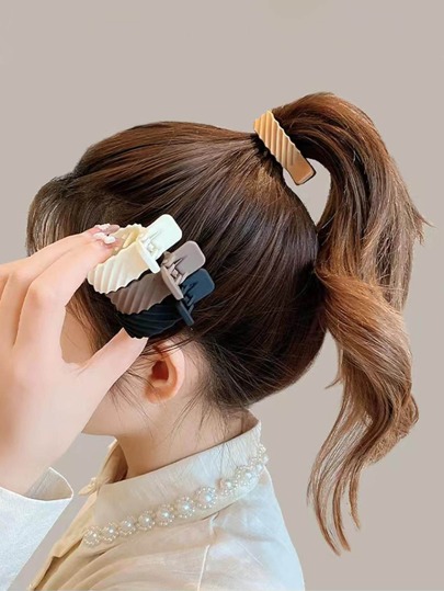 4pcs Women Textured Fashionable Hair Claw For Daily Life Casual,Hair Accessories,Hair Clips,Hair Slide,Hair Barrettes, School Stuff