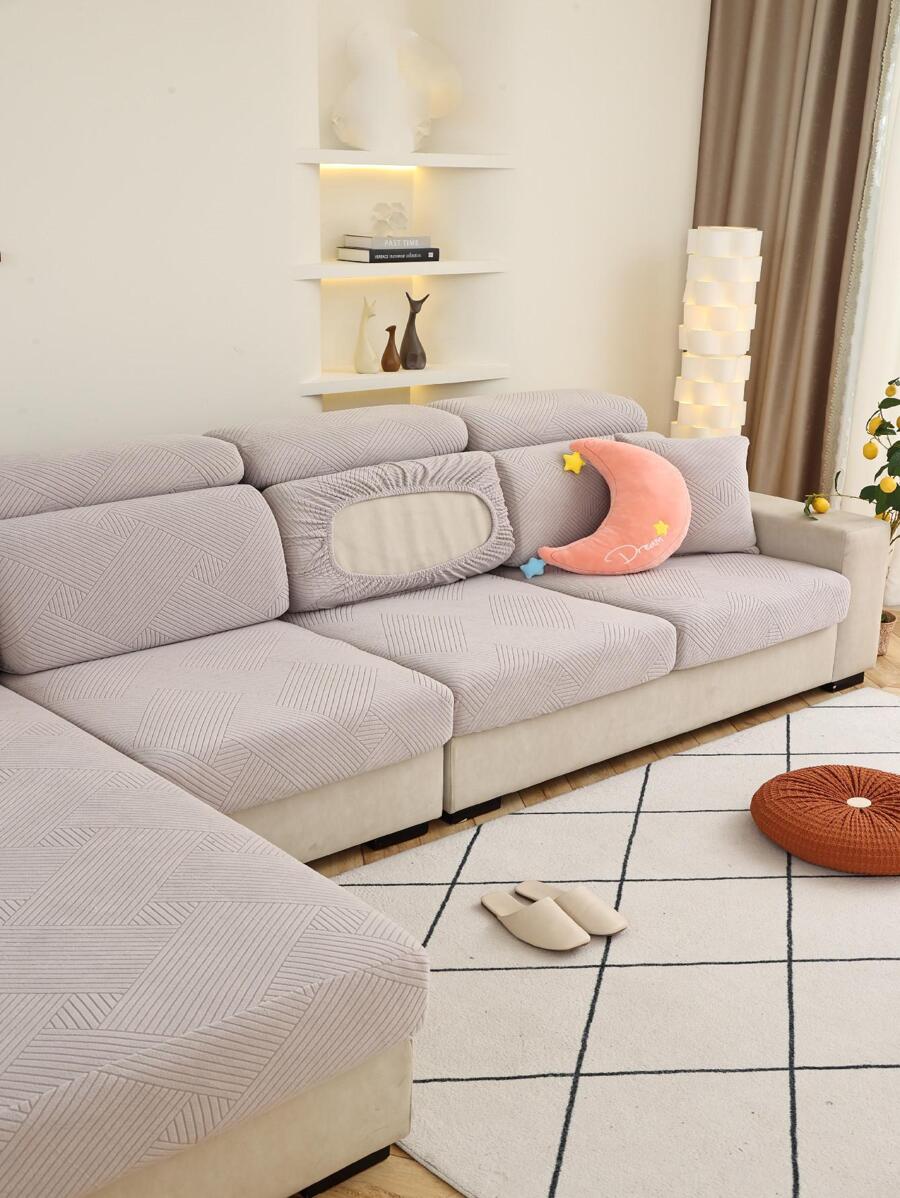 1pc Solid Color Light Grey Sofa Cover Without Filler, Modern Polyester Stretchy Sofa Slipcover For Household - Light Grey - View 1