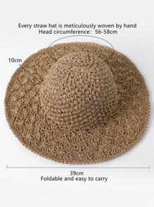 1入組女士素色防曬波西米亞草編帽適合夏天 - 咖啡棕 - 查看 4