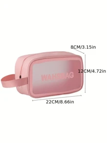 1pc Letter Graphic Clear Makeup Bag, Transparent White PVC Waterproof Travel Bag For Household - White - View 6