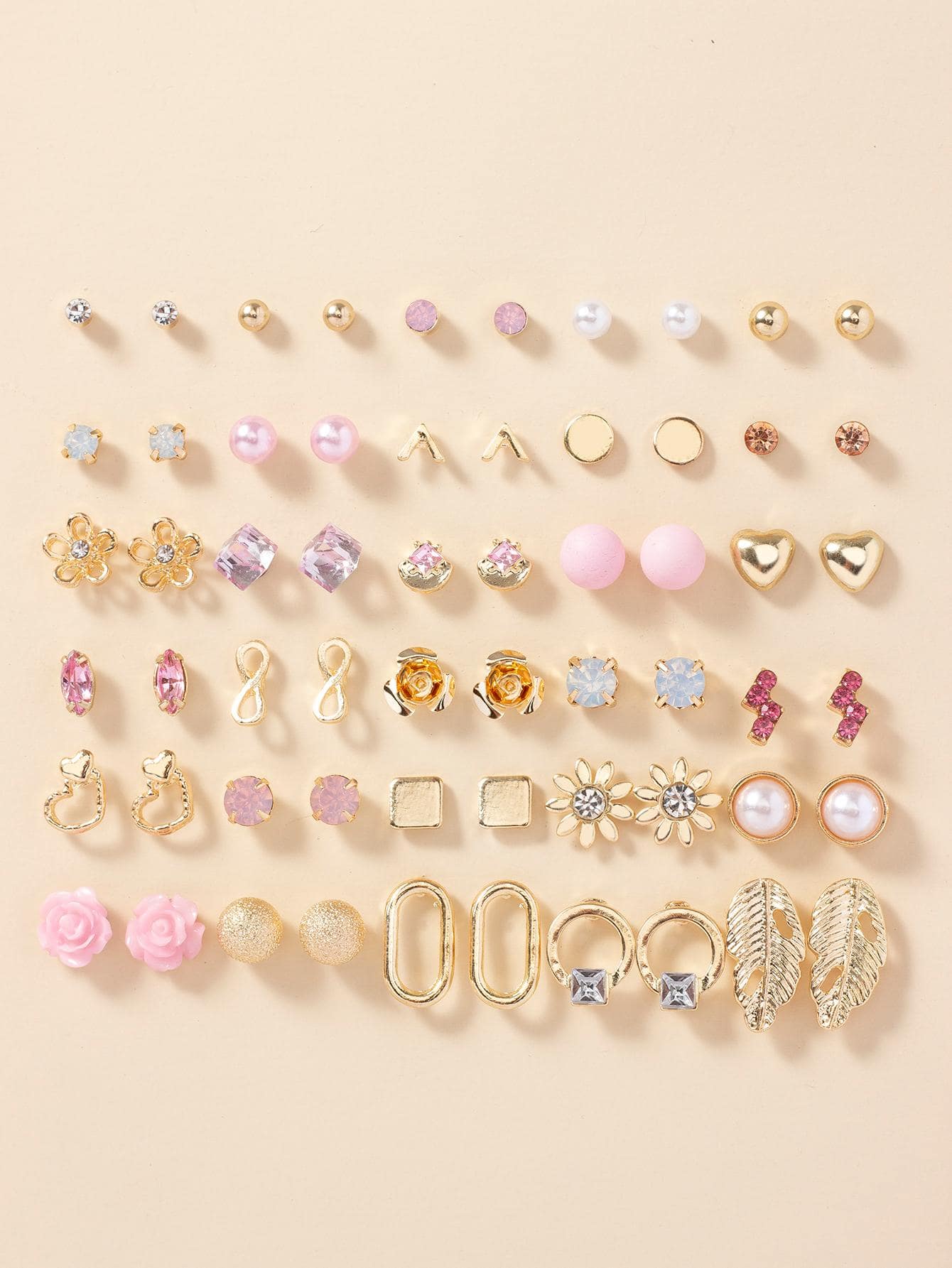 30對/套時尚珍珠和水鑽裝飾耳釘適合女士日常裝飾 - 彩色 - 查看 1