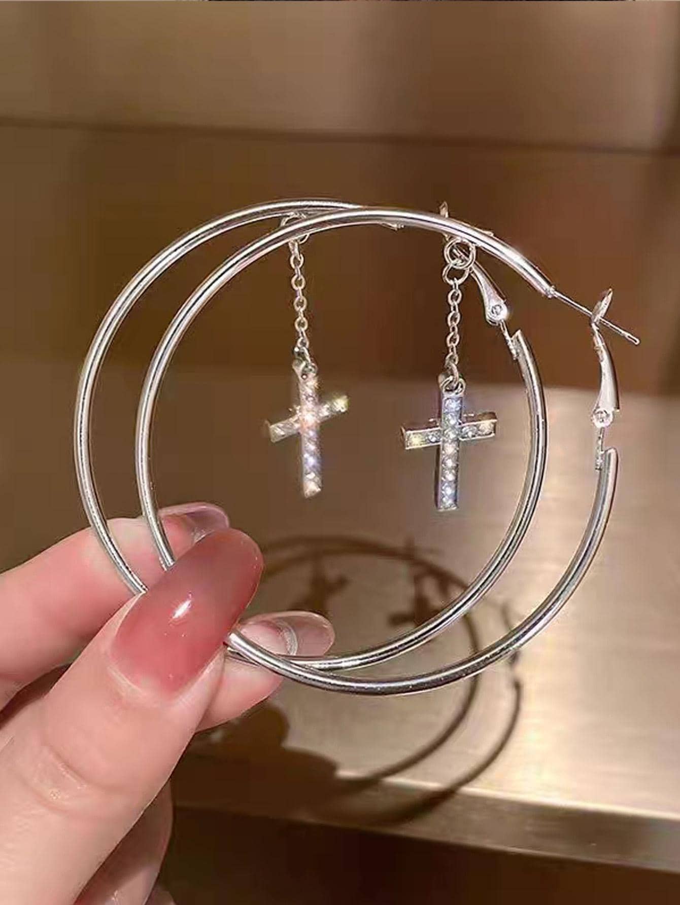 1pair Exquisite Rhinestone Decor Cross Drop Earrings For Women For Daily Decoration