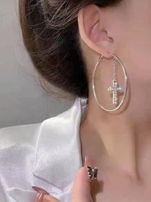 1pair Exquisite Rhinestone Decor Cross Drop Earrings For Women For Daily Decoration