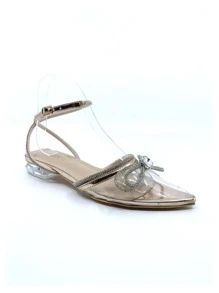 魅力四射踝帶平底鞋適用於女士水鑽和蝴蝶結裝飾平底鞋 - 玫瑰金 - 查看 1