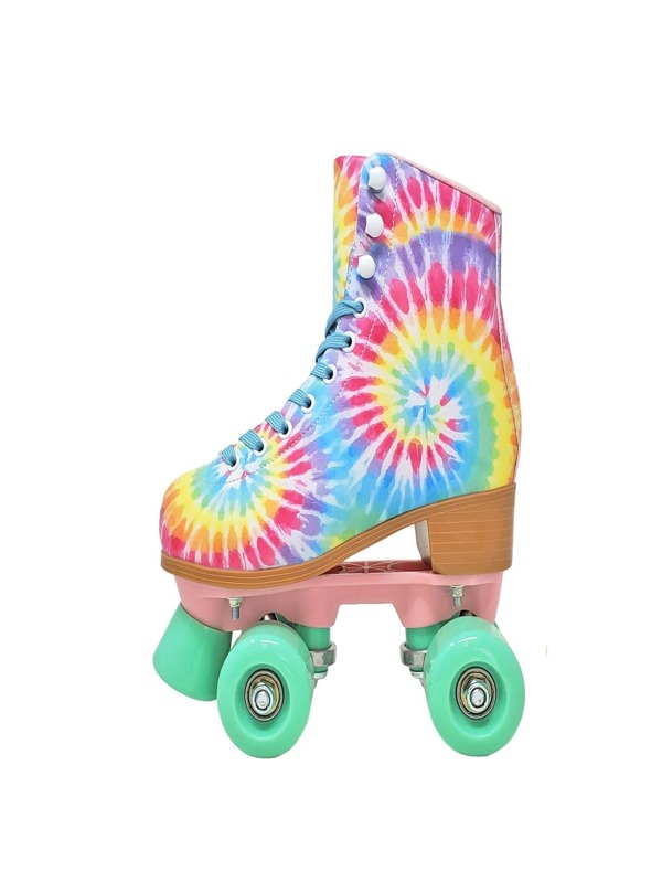 1pair Sporty Sneakers, Lace Up Tie Dye PVC High Top Outdoor Roller