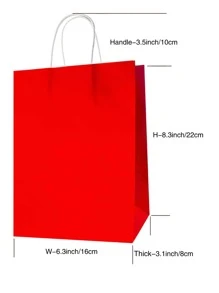 TIMBLESSING 4pcs Plain Gift Bag, Red Paper Handheld Shopping Bag For Home, Outdoor - Red - View 3