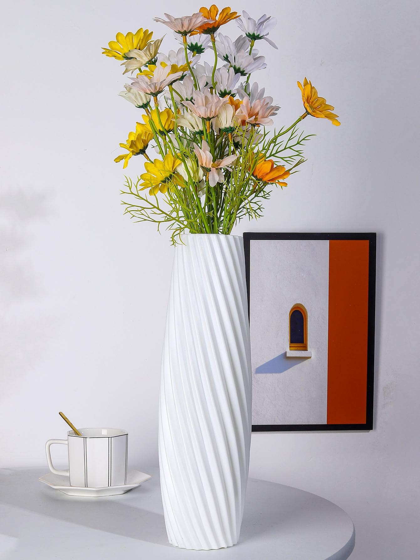 1 bucată vază de flori din plastic din ceramică imitație, recipient hidroponic în stil Ins pentru aranjamente florale, vază înaltă - alb - Vizualizare 1