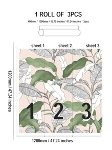 SUPSTICKER 3入組PVC牆紙現代熱帶樹葉圖案家用防水牆膠卷 - 彩色 - 查看 4