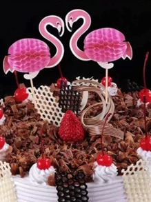20pcs Flamingo Shaped Cake Topper, Modern Paper Cake Top Decoration For Party - Multicolor - View 4