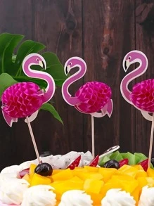20pcs Flamingo Shaped Cake Topper, Modern Paper Cake Top Decoration For Party - Multicolor - View 3