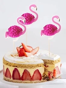 20pcs Flamingo Shaped Cake Topper, Modern Paper Cake Top Decoration For Party - Multicolor - View 1