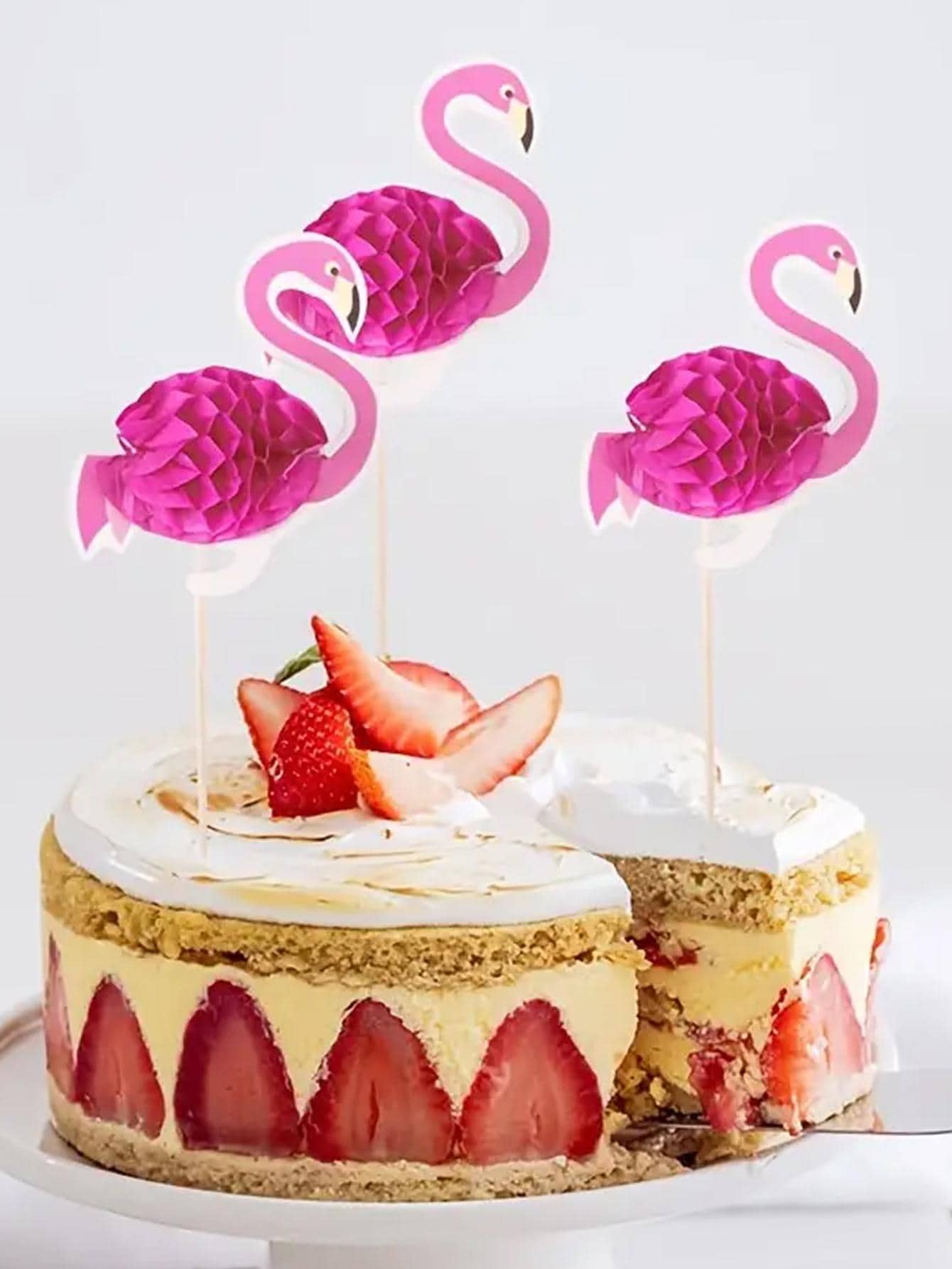 20pcs Flamingo Shaped Cake Topper, Modern Paper Cake Top Decoration For Party - Multicolor - View 1