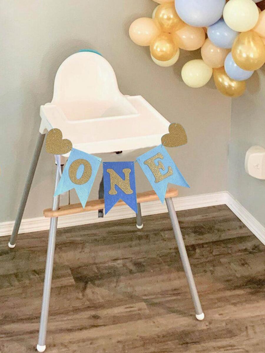 一套蓝色一周岁生日旗帜，一周岁生日派对墙面背景装饰，派对房间装饰旗帜，圣诞节 - 藍色 - 查看 1