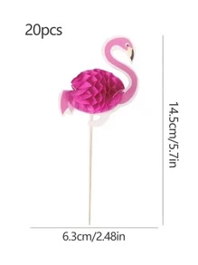 20pcs Flamingo Shaped Cake Topper, Modern Paper Cake Top Decoration For Party - Multicolor - View 7