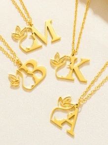 1入組不銹鋼新款歐美風格字母項鍊帶鏤空側面肖像26入組字母吊墜男女 - 金黃色 - 查看 1