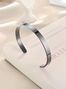 Vòng tay thép titan tối giản giản dị, vòng tay có thể điều chỉnh cho nam, vòng tay hình chữ C bằng thép không gỉ tự làm, phụ kiện phong cách châu Âu và Mỹ phổ biến - màu đen - Xem 4