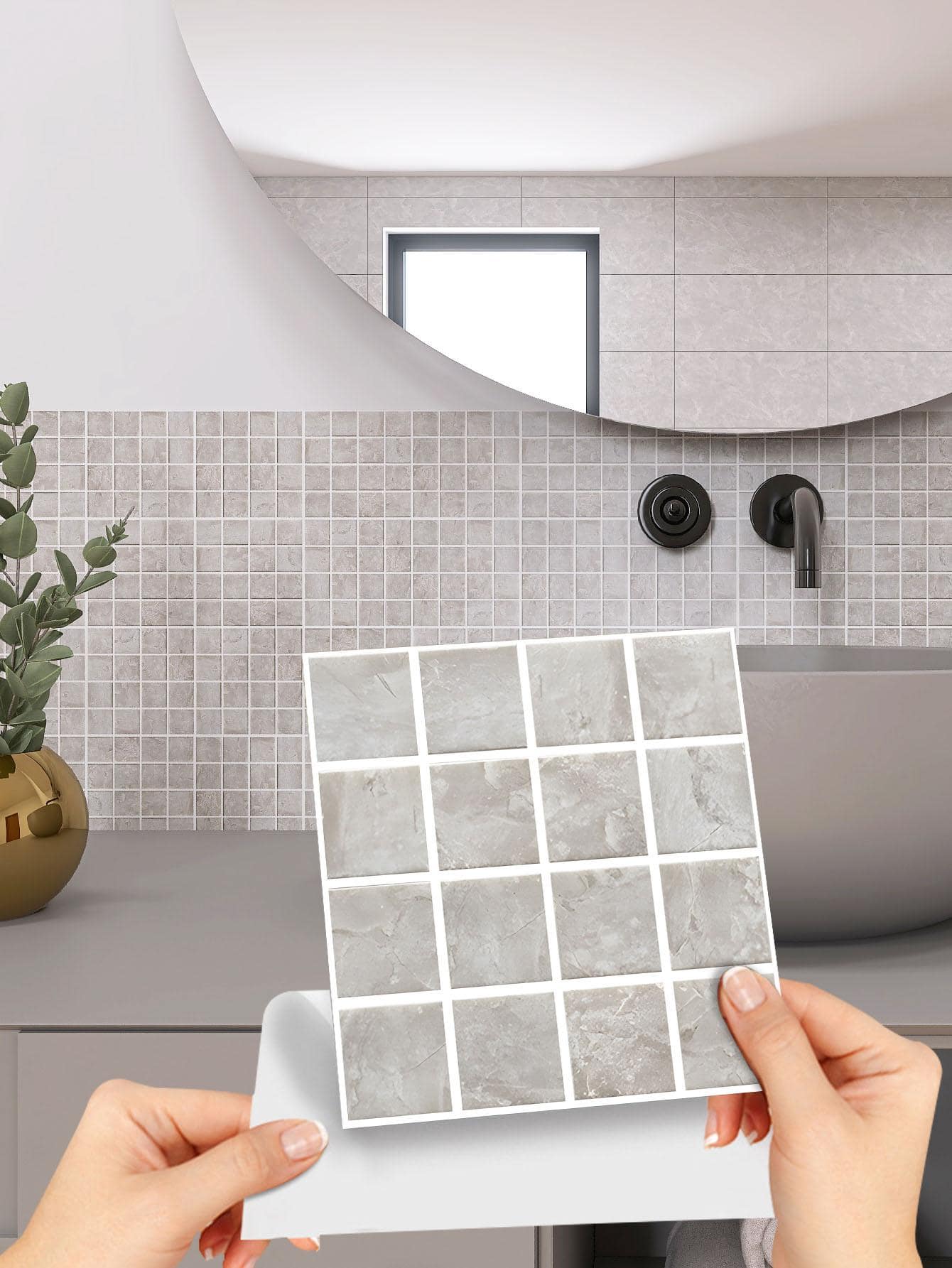 20pcs/set PVC Wallpaper, Fashionable Plaid Pattern Waterproof Wall Decal For Home - Grey - View 1