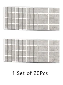 20pcs/set PVC Wallpaper, Fashionable Plaid Pattern Waterproof Wall Decal For Home - Grey - View 4