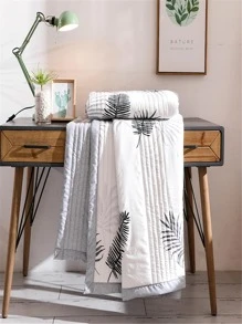 1pc Leaf Pattern Bedspread, Modern Fabric Soft Quilt For Bedroom - Grey - View 2