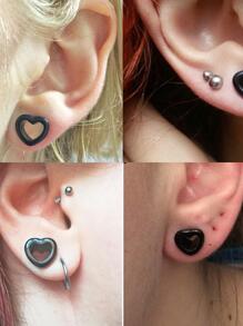 3pairs/set Simple & Fashionable Black Acrylic Heart Shaped Ear Tunnels With Hollow Plug 6-10mm Or 12-16mm For Body Piercing Jewelry For Women - Black - View 2