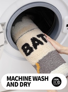 Flocked Bathroom Mat Alphabet Cartoon Design Anti-Slip Tpr Material Soft Water Absorbing Machine Washable Easy To Clean-1pc ,Room Decor