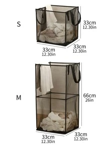 1入組網狀洗衣籃現代可折疊滌綸家用洗衣籃 - 黑色 - 查看 7