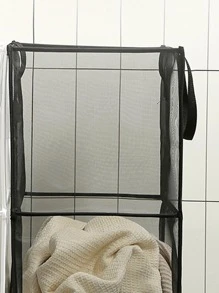 1入組網狀洗衣籃現代可折疊滌綸家用洗衣籃 - 黑色 - 查看 4