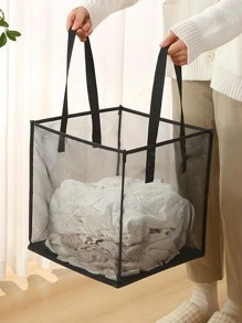 1入組網狀洗衣籃現代可折疊滌綸家用洗衣籃 - 黑色 - 查看 5