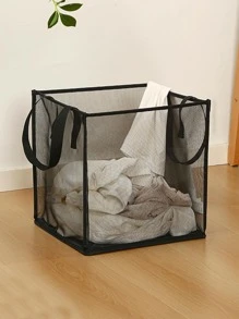 1入組網狀洗衣籃現代可折疊滌綸家用洗衣籃 - 黑色 - 查看 2