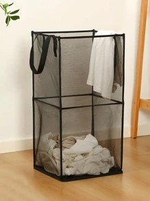 1入組網狀洗衣籃現代可折疊滌綸家用洗衣籃 - 黑色 - 查看 6