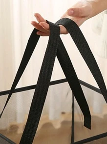 1入組網狀洗衣籃現代可折疊滌綸家用洗衣籃 - 黑色 - 查看 10