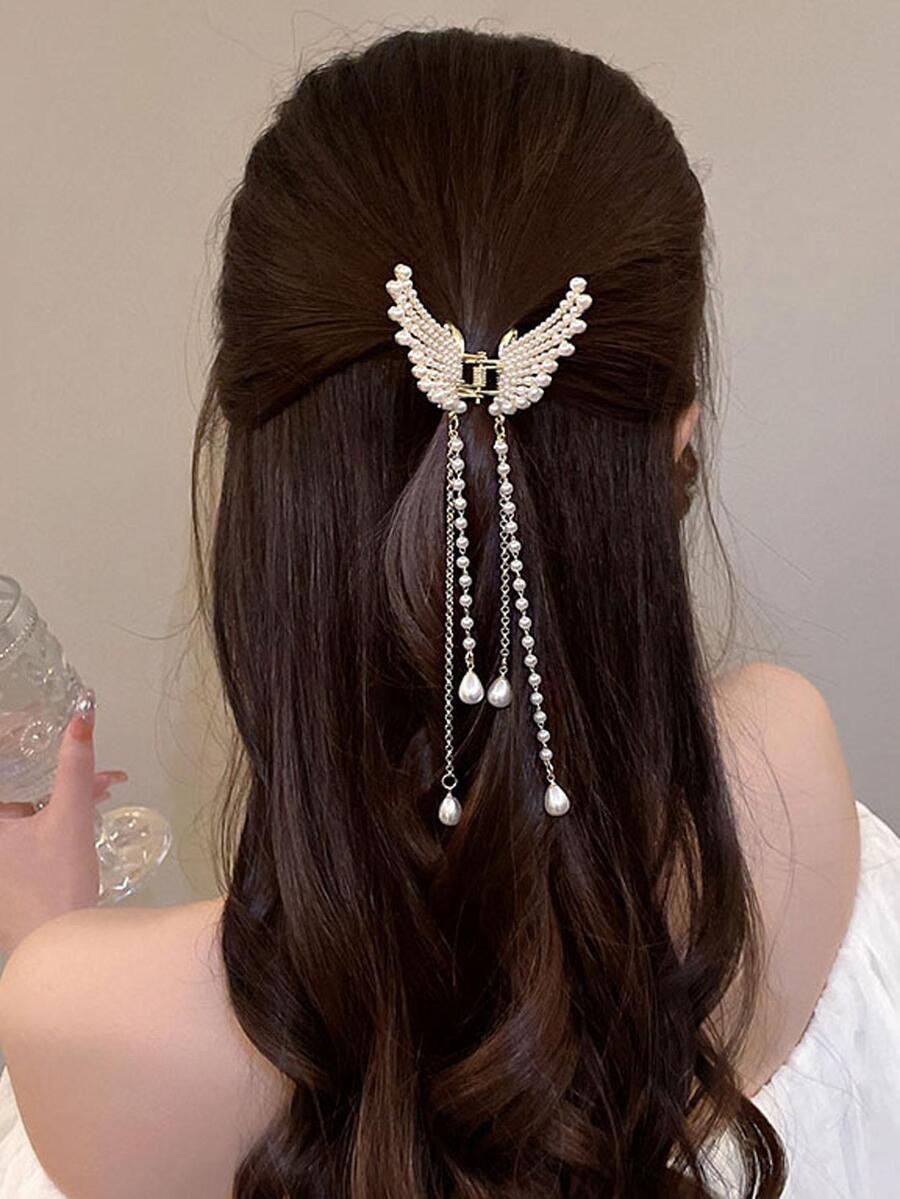 1 Nữ Ngọc Trai Giả Bướm Trang Trí Vuốt Tóc Tinh Tế Trang Trí Tóc - Nhiều màu - Xem 1